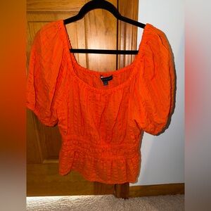 Tommy Hilfiger Puff Sleeve Peplum Top – Textured Orange Blouse Size Large